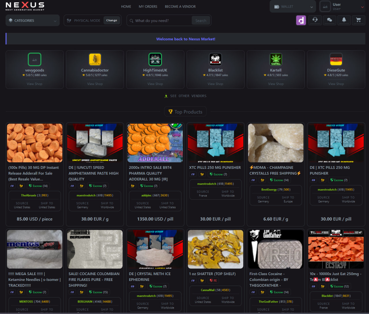 Nexus Darknet Marketplace interface screenshot